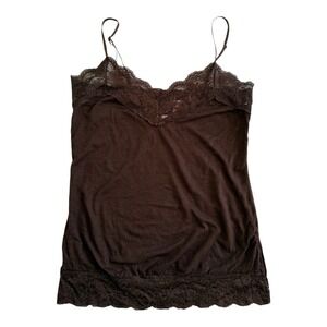 Vintage Y2K Xhilaration Lace V-Neck Spaghetti Strap Cami SMALL Brown Lace Trim